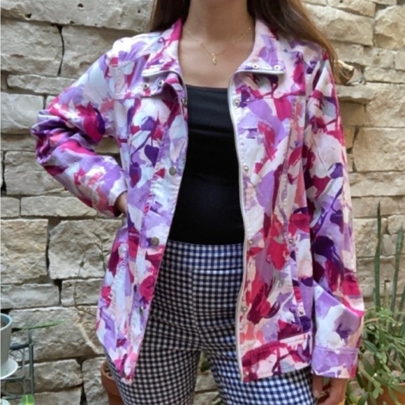 Christopher & Banks Jackets & Blazers - CHRISTOPHER & Banks floral denim jacket coat medium